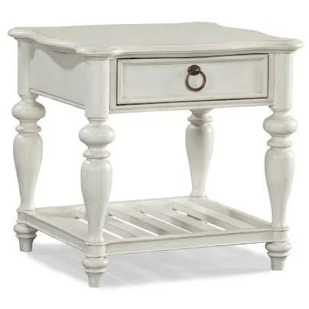 Single Drawer End Table with Turned Pedestal Legs